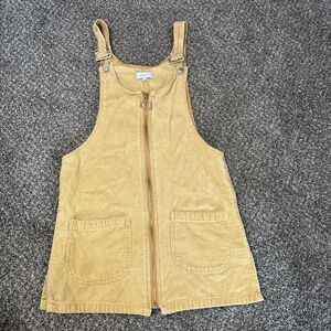 UNIF Women's Junior Mustard Yellow Corduroy Overall Mini Dress Trendy Size Small